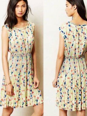 Anthropologie Yoana Baraschi Meadowlight Floral Pleated Dress